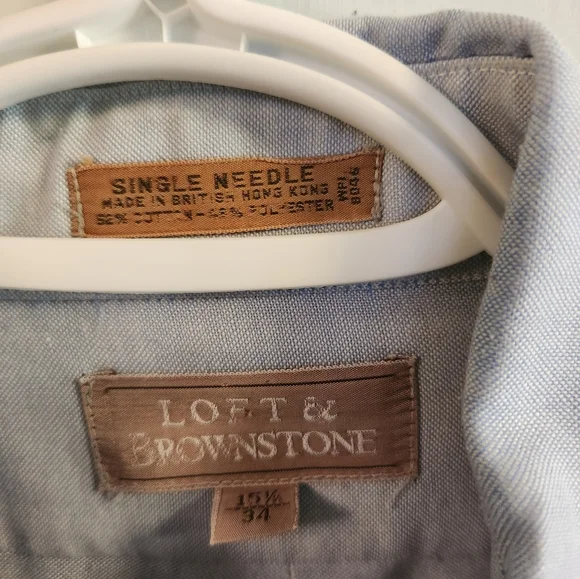 Loft & Brownstone, Blue, Button-Down Collar, 15 1/2 / 34, Long Sleeve Shirt - Picture 2 of 3